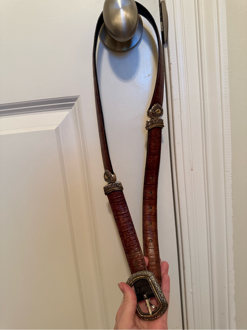 Brighton Reversible Leather Belt With Decorative SilverTone Buckle